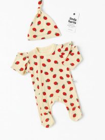 Pyjama Naissance Bébé Motif Fraise avec Bonnet