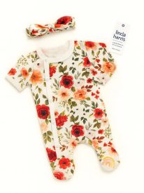 Pyjama Naissance Bébé Fille Motif Floral avec Bandeau