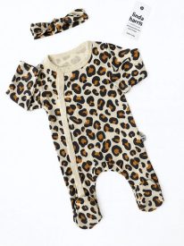Pyjama Naissance Bébé Motif Léopard avec Bandeau