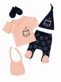 Ensemble Naissance Bébé 5 Pièces Motif Chat