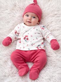 Ensemble Naissance Bébé Fille 5 Pièces Motif Romantique Rouge