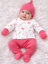 Ensemble Naissance Bébé Fille 5 Pièces Motif Nœuds Roses