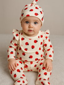 Ensemble Naissance Bébé 5 Pièces Motif Fraise