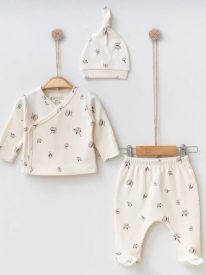 Ensemble de Naissance 3 Pièces – Motif Floral Délicat