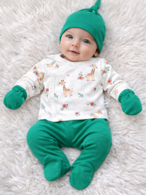 Ensemble Naissance Bébé 5 Pièces Motif Girafe – Vert Nature