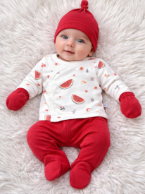 Ensemble Naissance Bébé 5 Pièces Motif Pastèque – Rouge
