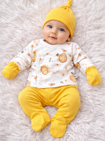 Ensemble Naissance Bébé 5 Pièces Motif Poire Jaune