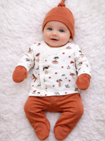 Ensemble Naissance Bébé 5 Pièces Motif Champignons – Tons Terracotta