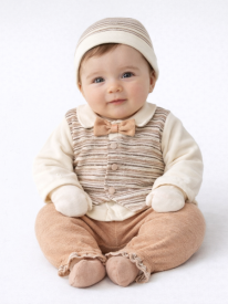 Ensemble Naissance Chic Rayé – Look Petit Gentleman Beige