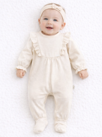Pyjama barboteuse bébé fille chic avec col volanté et bandeau assorti