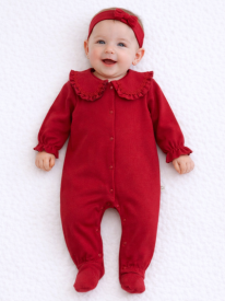 Pyjama Barboteuse 2 pièces en Coton rouge – Style Classique & Boutons