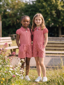 Gingham School Playsuit – 100% Organic Cotton