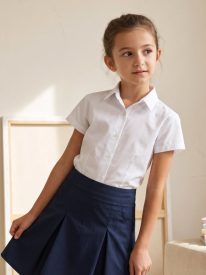 Girls' Regular Collar Short Sleeve School Blouse – 100% Organic Cotton