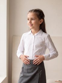 Girls' Revere Collar Long Sleeve School Blouse – 100% Organic Cotton