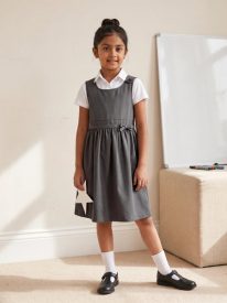 Girls' School Pinafore Dress with Bow – 100% Organic Cotton