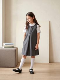 School Pinafore Dress with Front Pleat – 100% Organic Cotton